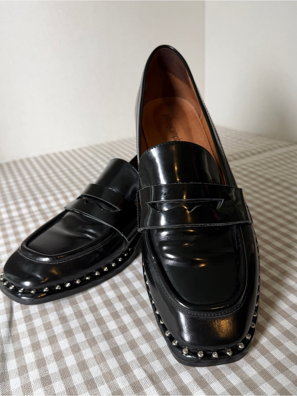 Jeffrey Campbell Preppy Black Patent Penny Loafers with Stud Detail Size Womens